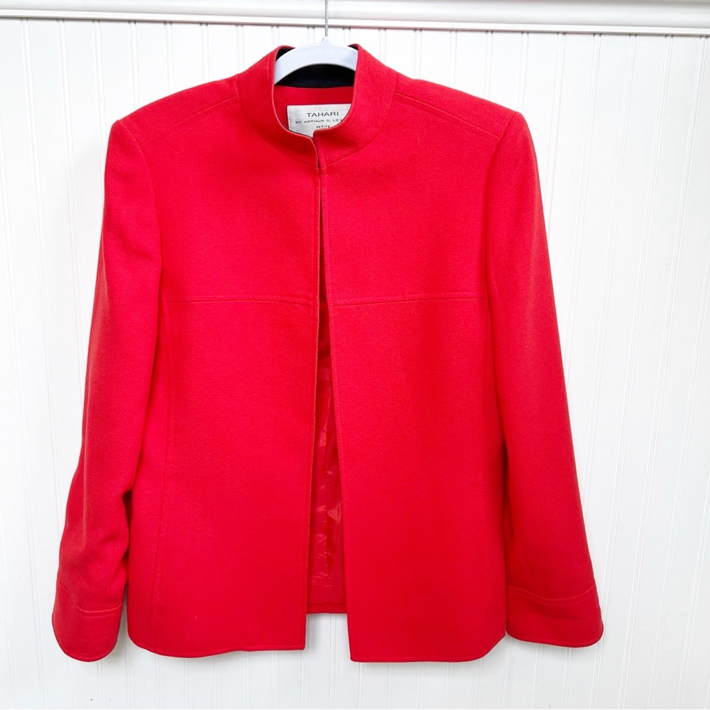 Tahari ASL Petites Red Collarless Blazer Jacket Women’s Size 10P